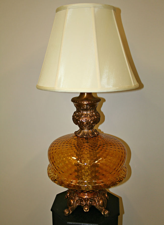 EF &amp; EF Industries Amber Globe Lamp w/ Nightlight, c. 1970